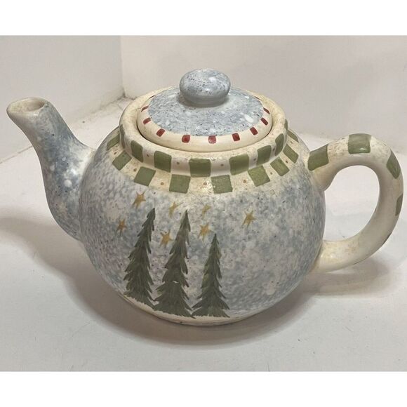Nantucket Angie Anderson Christmas Teapot Set Farmhouse Cottagecore Cream Sugar - Picture 2 of 13
